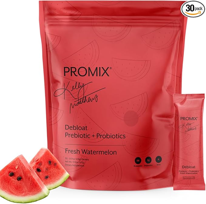ProMix Nutrition Debloat Prebiotics and Probiotics Immune Support Supplement for Digestion, Cortisol Health, Gut Cleanse - Watermelon - 30 Servings (Pack of 30)