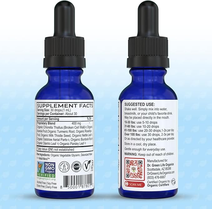 Dr. Green Mom Organic VaxClear with Metal Mend, Herbal Heavy Metal Detox Drops for Kids and Infants with Chlorella, Turmeric, Cilantro and Milk Thistle to Cleanse and Support Immune Response