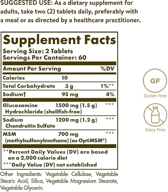 Solgar Triple Strength Glucosamine Chondroitin MSM, 120 Tablets - Promotes Healthy Joints, Supports Comfortable Movement - Shellfish Free - Gluten Free, Dairy Free - 60 Servings