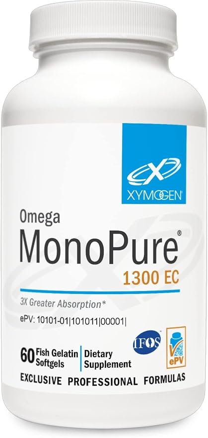 XYMOGEN Omega MonoPure 1300 EC - Heart & Brain Support - DHA & EPA Omega-3 Fish Oil - Monoglyceride High Absorption Softgels - Enteric Coated - 60 Softgels