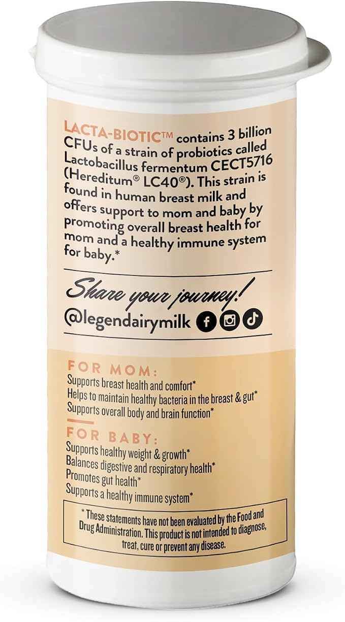 Legendairy Milk Lacta-Biotic Breastfeeding Probiotic | Lactation Supplements | Breast and Gut Health for Mom and Infant Immune Health for Baby | Daily Supplement for Healthy Lactation | 30 Count