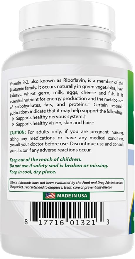 Best Naturals Vitamin B2 (Riboflavin) 100 mg 180 Tablets - Premium Formula - 3rd Party Lab Tested