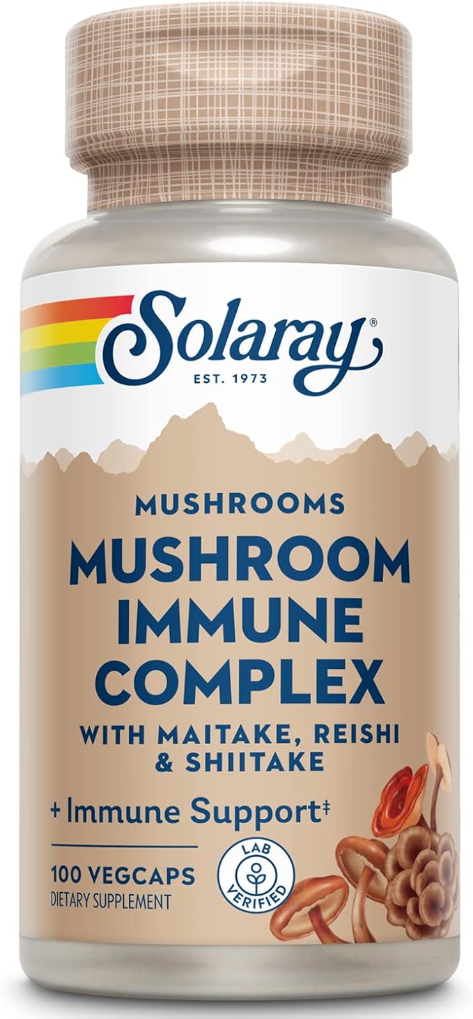 SOLARAY Maitake, Reishi, & Shiitake Mushroom Complex Capsules - Mushroom Supplement for Men & Women, 600 mg per Serving, Immune Health Support - 100 Veg Caps