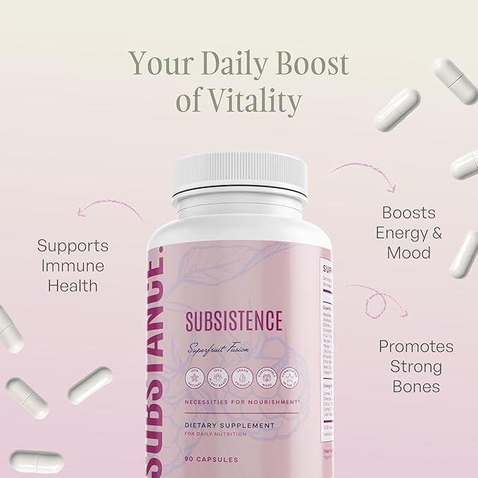 SUBSTANCE. Nature’s Subsistence Daily Fruits Supplement – Organic Superfruit Blend with Acai, Pomegranate, Aloe Vera & 20+ Fruits – Natural Antioxidant & Immune Support Supplement – 30 Servings.