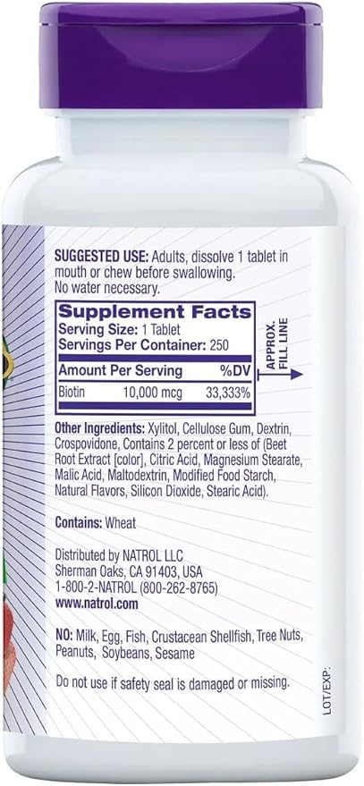 Natrol Biotin BEAUTY 10, 000 mcg, 250 Fast Dissolve Tablets