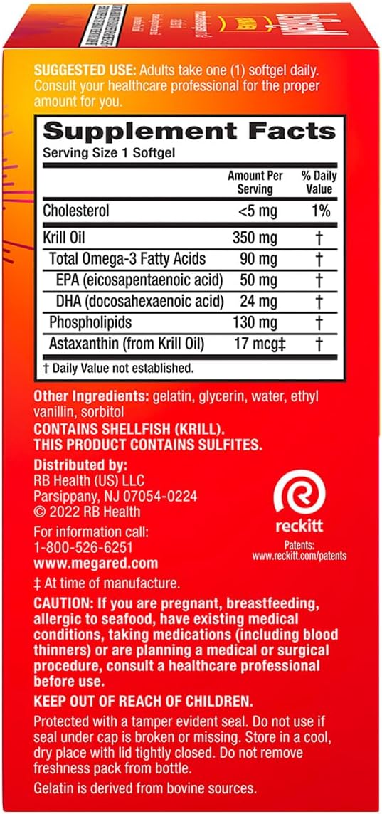 MegaRed 350mg Omega 3 Supplement with EPA/DHA, Astaxanthin & Phospholipids, No Fish Oil Aftertaste Supports Heart, Brain, Joint and Eye Health, 120 Count Softgels (2 Pack)