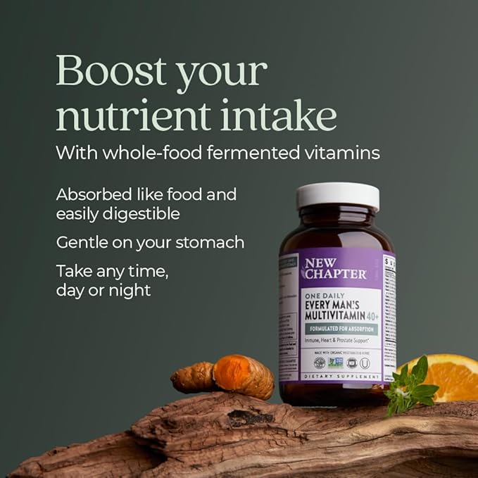New Chapter Men’s Multivitamin 40+, Extra B6 & B12, D3, Vitamin C & Zinc, Immune, Heart, Cellular Energy, and Brain Health, Gentle on The Stomach, One Daily, Non-GMO, Gluten-Free, 48 Tablets