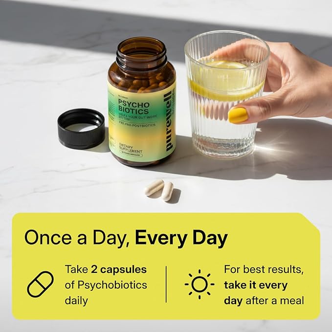 Psychobiotics – Advanced 3-in-1 Probiotic Prebiotic Postbiotic Supplement for Gut and Mood Support - 60 Vegan Probiotic Capsules – 50 Billion CFU – 1-Month Supply
