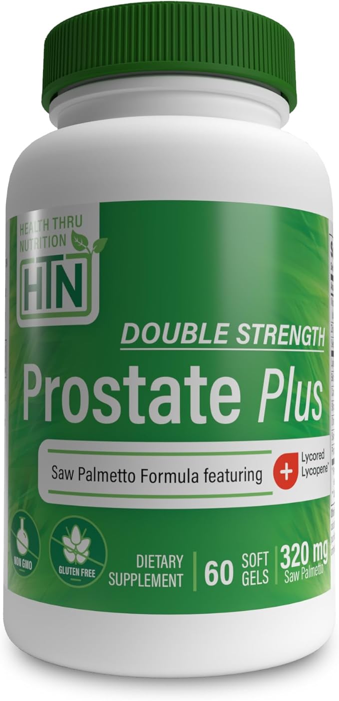 Health Thru Nutrition Prostate Plus Double Strength with Saw Palmetto Extract, Lycopene as Lycored, Plant Sterols, Selenium, Zinc and Pumpkin Seed | Complete Prostate Support (Pack of 60)