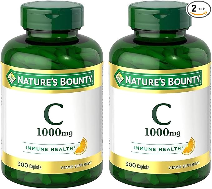 Nature's Bounty Vitamin C 1000mg, Supports Immune and Antioxidant Health, Vitamin C Supplement, 1 Per Day, 300 Vegetarian Caplets (Pack of 2)