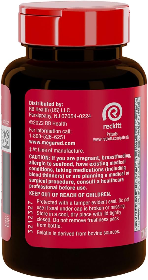 MegaRed 350mg Omega 3 Supplement with EPA/DHA, Astaxanthin & Phospholipids, No Fish Oil Aftertaste Supports Heart, Brain, Joint and Eye Health, 120 Count Softgels (2 Pack)