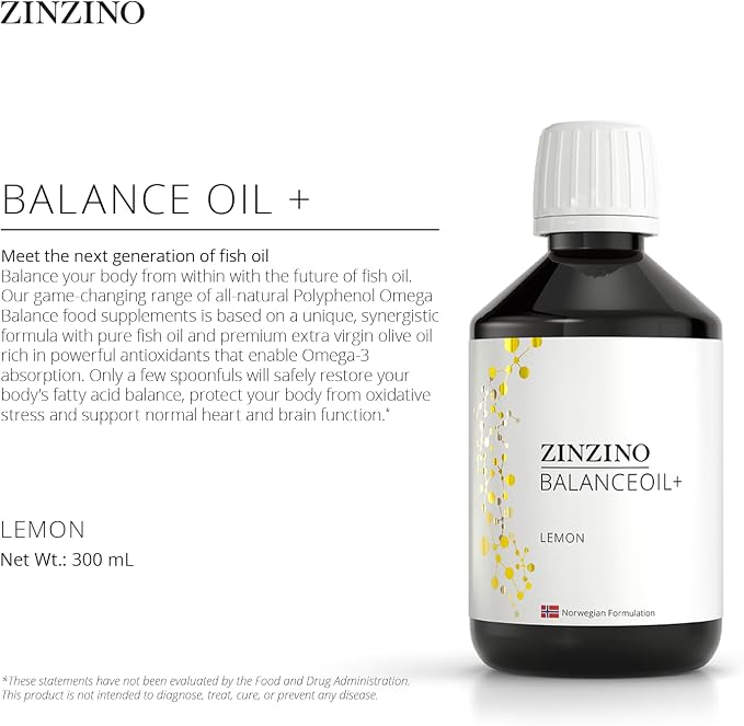 Zinzino BalanceOil+ - Omega Balance Supplement with Wild-Caught Fish Oil, Olive Oil, Omega-3 & Vitamin D3 - Supports Heart Health & Well-Being - 300ml