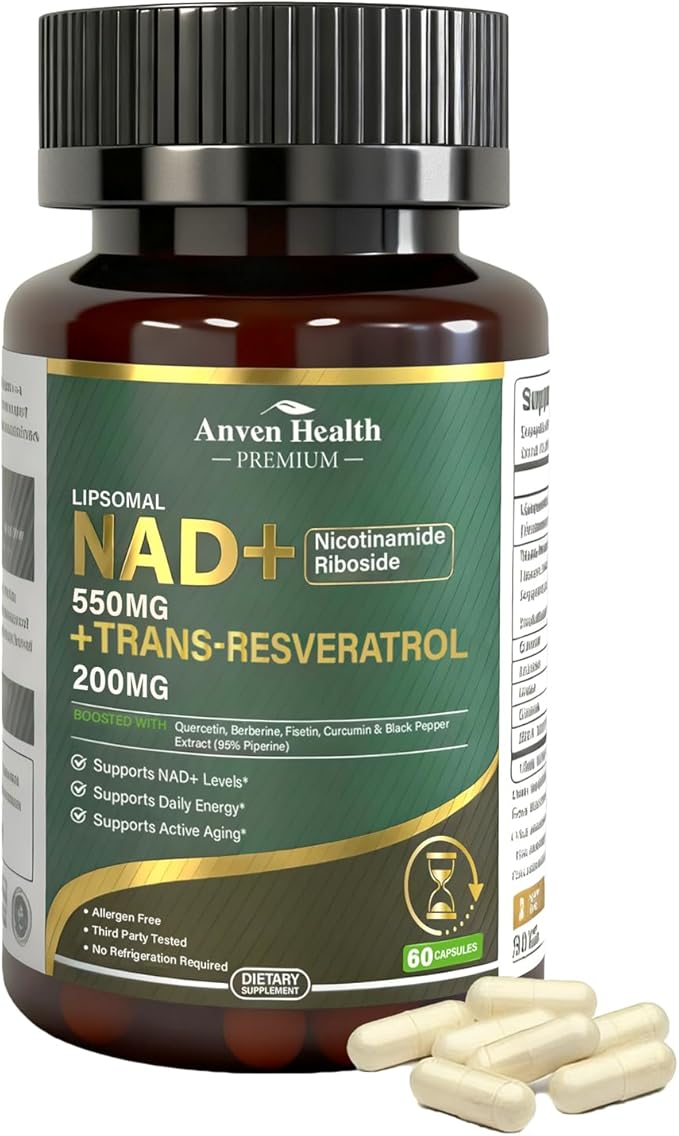 Liposomal NAD+ Resveratrol Supplement - NMN Alternative with Trans-Resveratrol, Quercetin & Fisetin - NAD Plus Booting for Women and Men, Cellular Energy & Healthy Aging, Non-GMO | 120 Capsules
