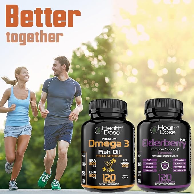 Health Dose Omega 3 Fish Oil 2000mg – Lemon-Flavored Softgels with EPA 800mg & DHA 600mg for Brain, Heart, and Wellness Support – Easy-to-Digest, No Fish Burps – 120 Softgels, 2-Month Supply