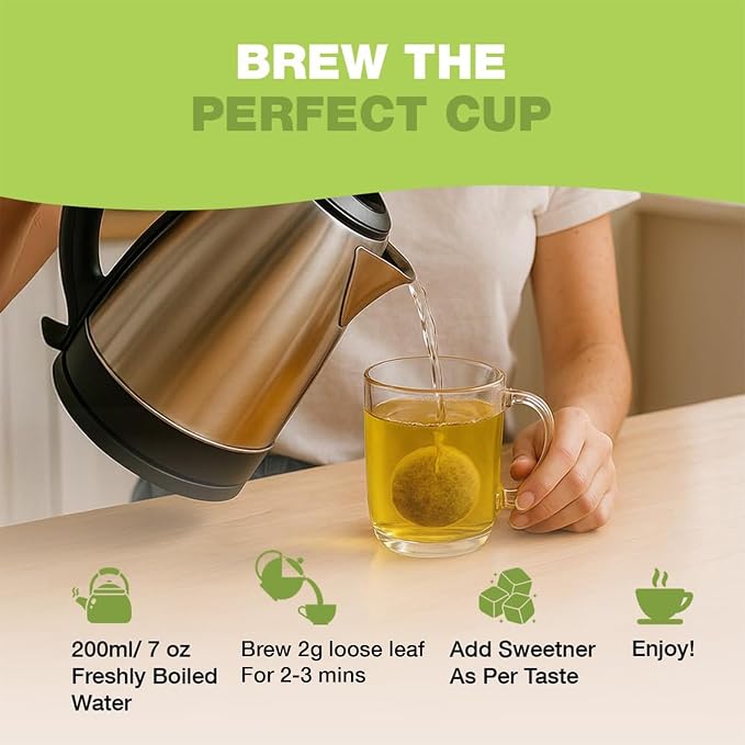 HANDPICK, Green Tea Loose Leaf (255g/9oz) 127 Cups | Non-GMO, 100% Pure Green Tea Leaves Sourced from Himalayas, India | Resealable Ziplock Pouch