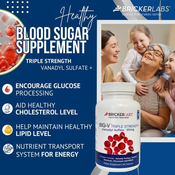 Bricker Labs Big-V Triple Strength Vanadyl Supplement: Vanadyl Sulfate 30 mg, Taurine 600 mg, Selenium, Chromium and Niacin, Blended Mineral Supplement Capsules 90 ct