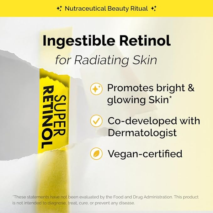 VITALBEAUTIE Super Retinol - Ingestible Liposomal Retinol & Vitamin C 1000mg Powder - Vegan K-Beauty Skin Supplement for Radiant Glass Skin & Tone, Dark Spot Care, 30 Packets