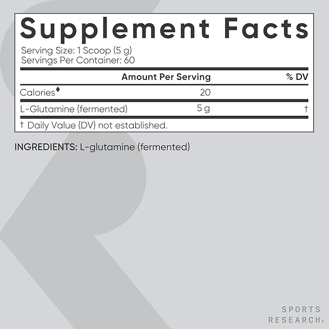 Sports Research L-Glutamine - Workout Recovery, Immune Health & Gut Health Support - 5 G Per Serving - 10.58 Oz