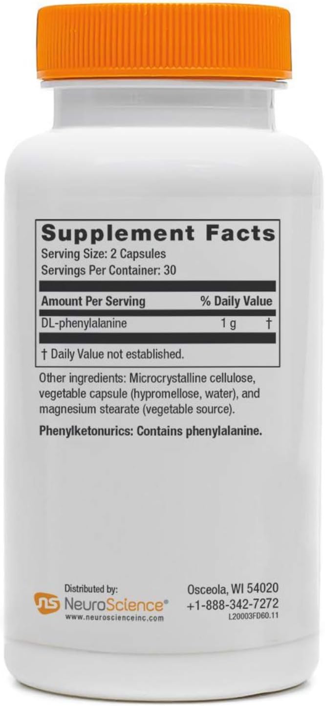 Neuroscience Focus DL - Brain Supplements for Memory & Focus with L-Phenylalanine - Memory & Brain Health Capsules for Pea Production, Mental Clarity, and Catecholamine Balance (60 ct)