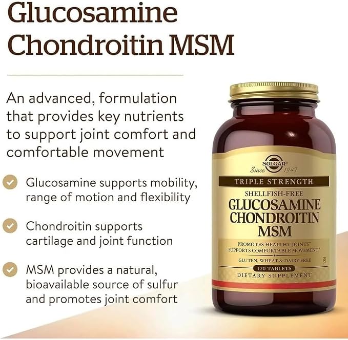 Solgar Triple Strength Glucosamine Chondroitin MSM, 120 Tablets - Promotes Healthy Joints, Supports Comfortable Movement - Shellfish Free - Gluten Free, Dairy Free - 60 Servings