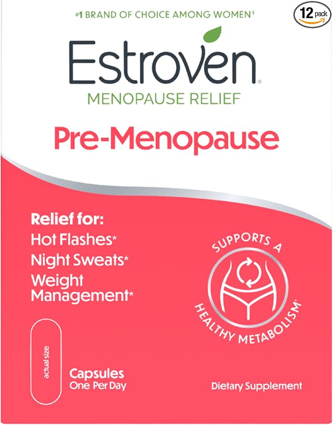 Estroven Pre-Menopause-Relief, 30 Ct., Clinically Proven Ingredients, Provides Menopause Relief Plus Night Sweats & Hot Flash-Relief, Drug-Free or Estrogen Free (Pack of 12)