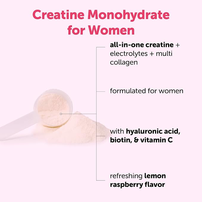 Micro Ingredients Creatine + Electrolytes + Multi Collagen for Women | 5,000mg Micronized Creatine Monohydrate Powder Complex | Creatine Hydration Drink Mix | Lemon Raspberry | Sugar-Free, Non-GMO