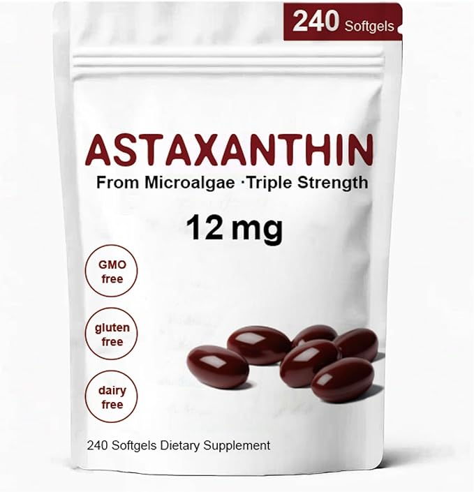Astaxanthin 12mg, Premium Astaxanthin Antioxidant Supplements with Antioxidant Activity, Supports Eye, Immune, Skin Health, Internal Circulation-240 Softgels