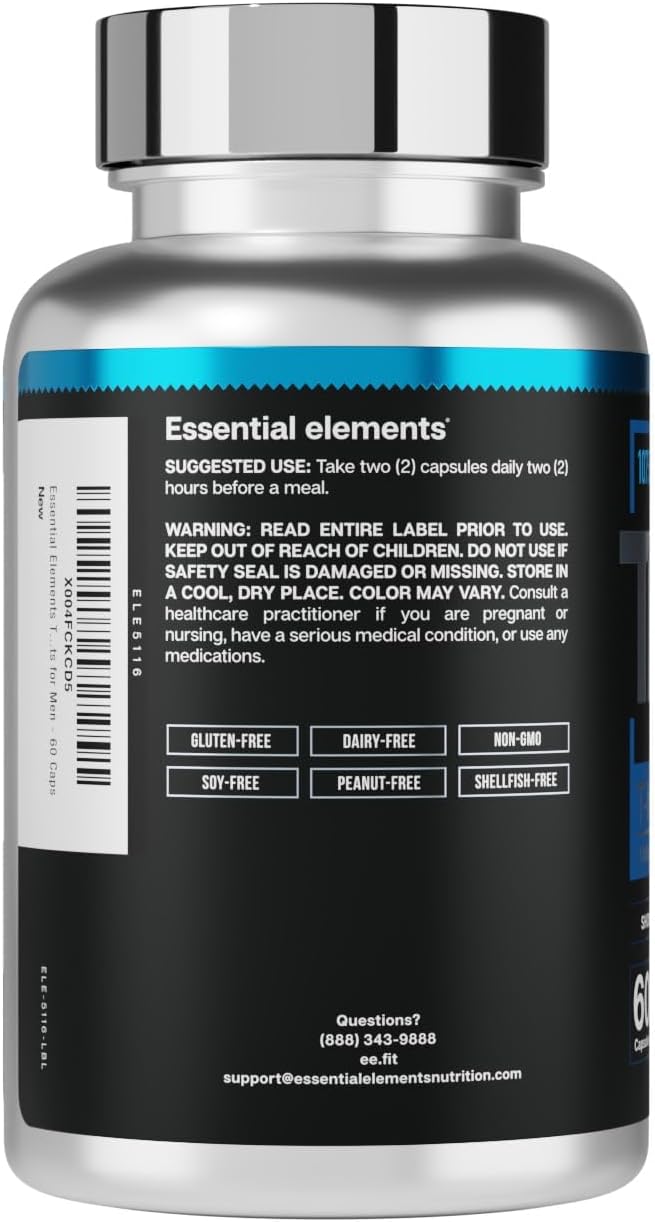 Essential Elements T-Hero Platinum Male Health Supplement for Mens Health - Muscle Growth Support & T-Health with Shoden Ashwagandha, Shilajit, DIM & More - Gym Supplements for Men - 120 Caps