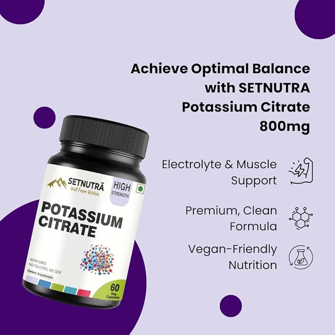 Potassium Citrate 800Mg Electrolyte Balance Kidney & Muscle Support 60 Vegan Non GMO Gluten Free Capsules
