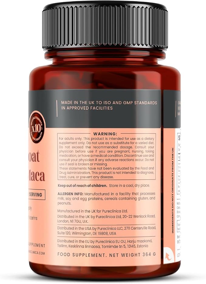 pureclinica Horny Goat Weed & Maca 1000mg – 180 Tablets (6 Month Supply) – 10X Icariins Strength – w/Black Pepper for 300% Absorption – Energy, Libido & Performance Support