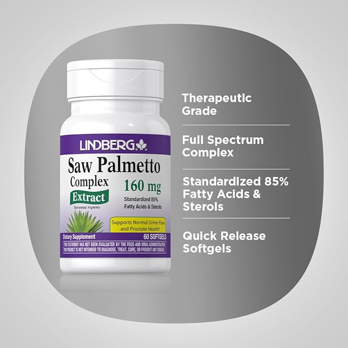 Lindberg Saw Palmetto Extract | 160 mg | 60 Softgels | for Men and Women | Standardized Supplement | Non-GMO and Gluten Free