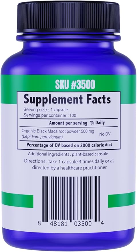 THE FOOD MOVEMENT CO. Black Maca 500mg 60 Capsules - Organic, Non-GMO, Vegan, Gluten Free- Black Maca Root Supplement for Whole Body Wellness