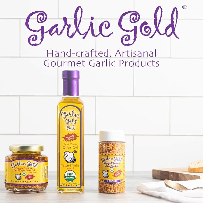 Garlic Gold Extra Virgin Olive Oil Infused with Garlic, Premium Certified USDA Organic, Low FODMAP, Cold Pressed (32 Fl Oz, 1 Pack)