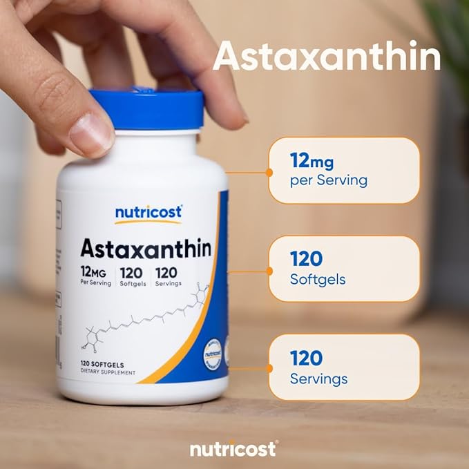 Nutricost Astaxanthin 12mg, Non-GMO and Gluten Free, 120 Softgels (4 Month Supply)