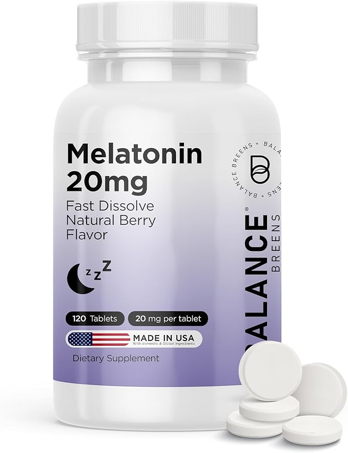 Melatonin 20mg Fast Dissolve Tablets - High Potency, Fast Acting, Natural Sleep Support - Sleep Aids for Adults - Non-Groggy, Drug-Free Formula - 120 Sleeping Pills (120 count (Pack of 1))