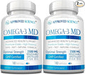 Omega-3 MD - EPA & DHA Supplement - 2500mg Omega 3 Fish Oil for Heart Health, Brain Support, Joint Comfort, & Overall Wellness - 2 Bottles - 6 Month Supply