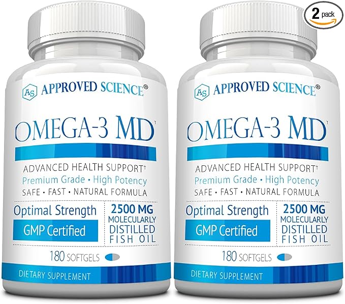Omega-3 MD - EPA & DHA Supplement - 2500mg Omega 3 Fish Oil for Heart Health, Brain Support, Joint Comfort, & Overall Wellness - 2 Bottles - 6 Month Supply