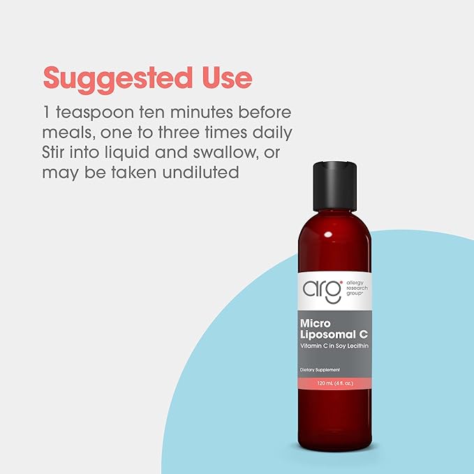Allergy Research Group Micro Liposomal C 1000mg Supplement - Liquid Vitamin C, Sunflower Phospholipids, Sodium Ascorbate, Organic, Bioavailable, Non-GMO - 4 Fl Oz