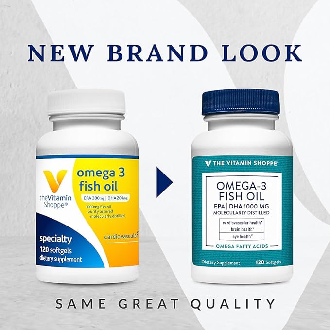 The Vitamin Shoppe Omega 3 Fish Oil 1000MG EPA DHA - Heart Health, Brain Function & Joint Support, Molecularly Distilled (120 Softgels)
