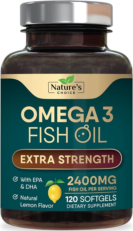 Omega 3 Fish Oil Supplements - 2400mg Fish Oil Per Serving - Triple Strength Omega-3 with Fatty Acids EPA & DHA - Natural Heart, Brain & Immune Support - Wild Caught, Bottled in USA - 120 Softgels