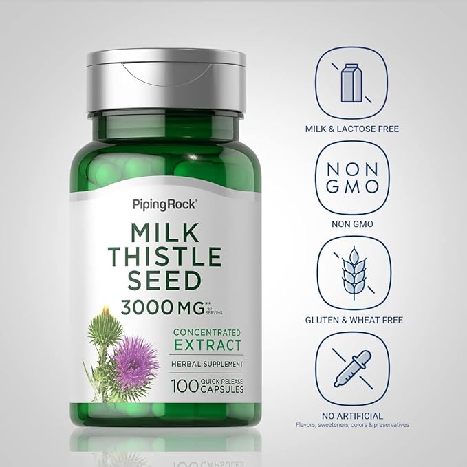 Piping Rock Milk Thistle Supplement | 100 Capsules | Concentrated Herbal Extract | Non-GMO, Gluten Free