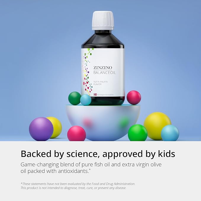 Zinzino - BalanceOil+ Tutti Frutti - Fish Oil Supplement for Kids with Extra Virgin Olive Oil, Omega-3 (EPA+DHA), Olive Polyphenols - (300 ml)