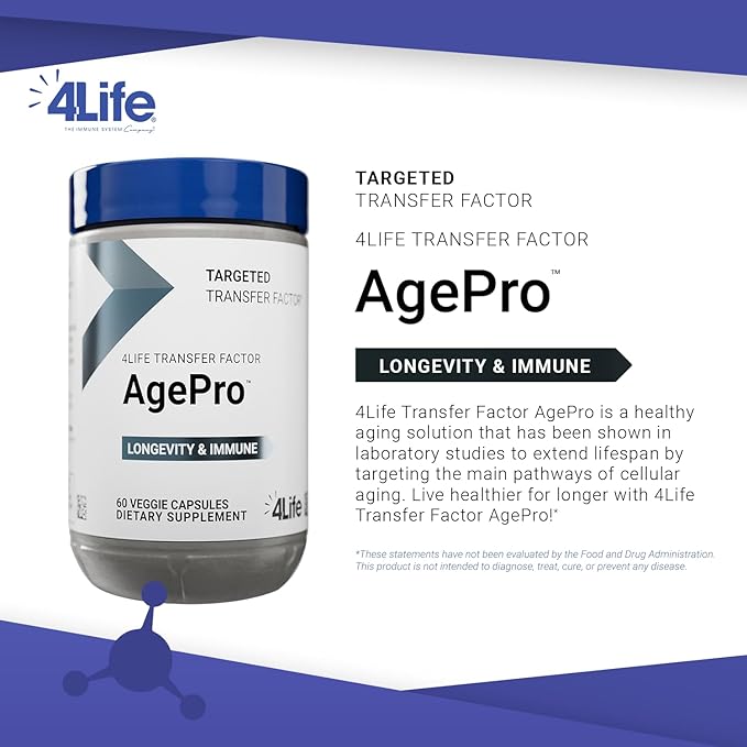 4Life - Transfer Factor - AgePro - Healthy Aging & Immune Support - NMN, Quercetin, AKG, Apigenin & Mushroom Extract - 60 Veggie Capsules