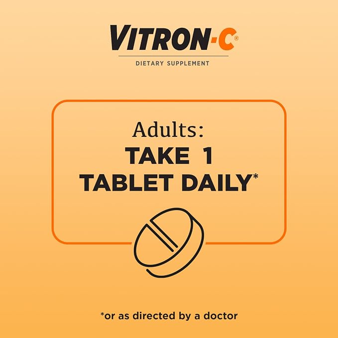 Vitron-C Iron Supplement, Once Daily, High Potency Iron Plus Vitamin C, Support Red Blood Cell Production, Dye Free Tablets, 60 Count, 2 Pack