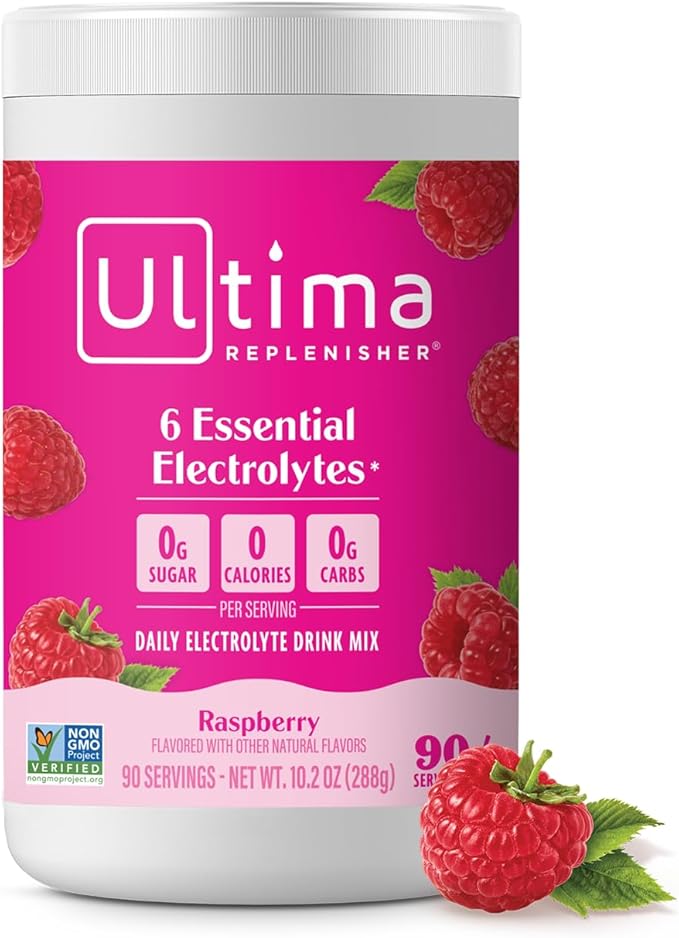 Ultima Replenisher Daily Electrolyte Powder Drink Mix, 90-Serving Canister | Zero Sugar Raspberry Hydration Powder with 6 Electrolytes & Minerals - Sugar Free, Plant-Based & Keto Friendly