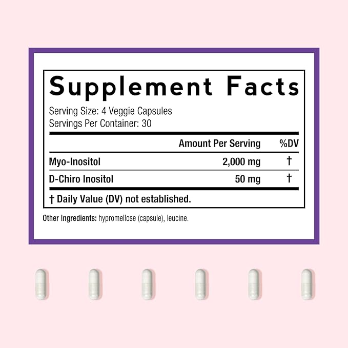 Doctor's Recipes Inositol Supplement for Women, Myo-Inositol & D-Chiro Inositol Capsules 2050mg per Serving, Ideal 40:1 Blend, 120 Vegan Caps
