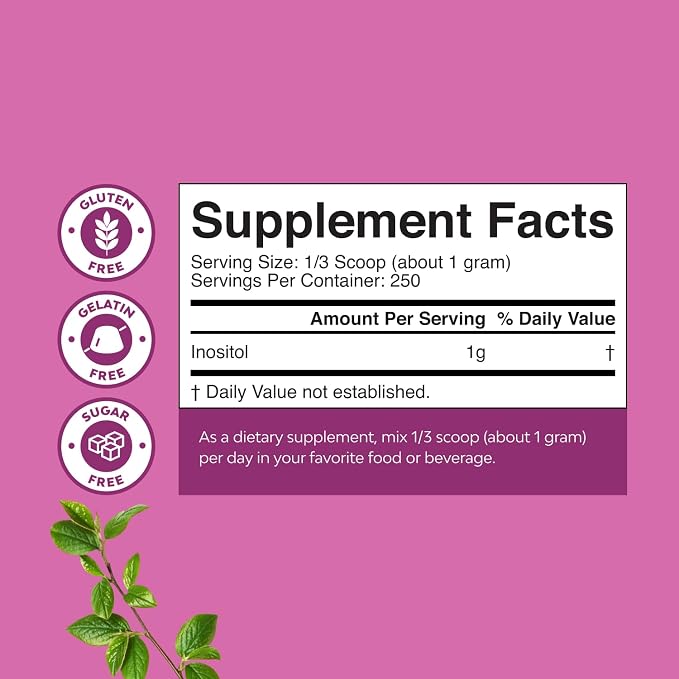 Premium Inositol Powder - Fertility Support Supplement - Restore Hormone Balance & Clarity - Provides Ovarian Support - USP Grade Inositol Supplement for Women - Mood Booster - 250g - 3 Pack
