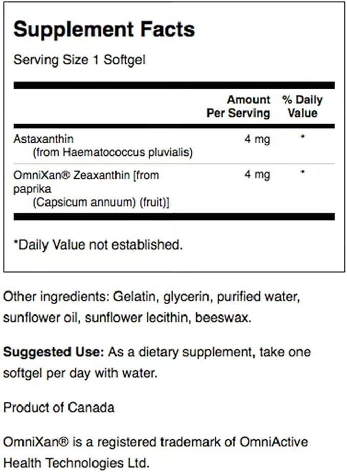 Swanson Astaxanthin & Zeaxanthin Eye Health Supplement for Screen-Heavy Professionals with 4 mg Astaxanthin & 4 mg OmniXan Zeaxanthin (60 Softgels, 3 Pack)