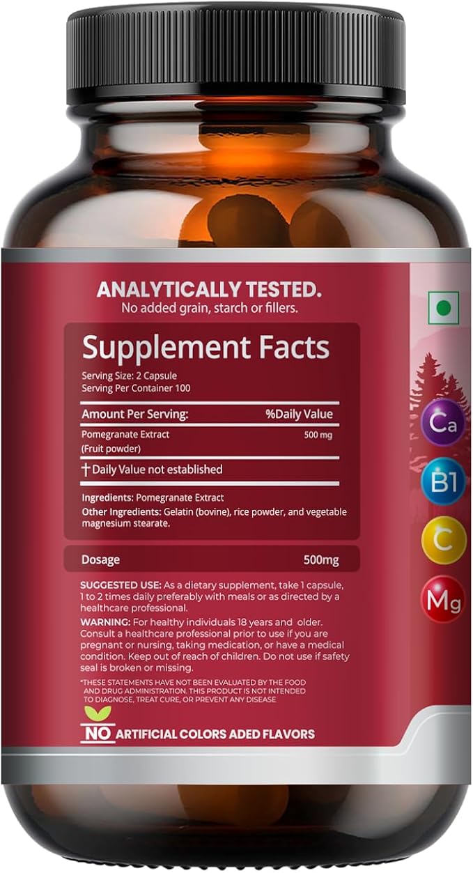 Pomegranate Extract Capsules – Antioxidant & Immune Booster for Men & Women – Heart, Skin & Joint Support – Polyphenol-Rich Supplement – 100 Vegan Capsules