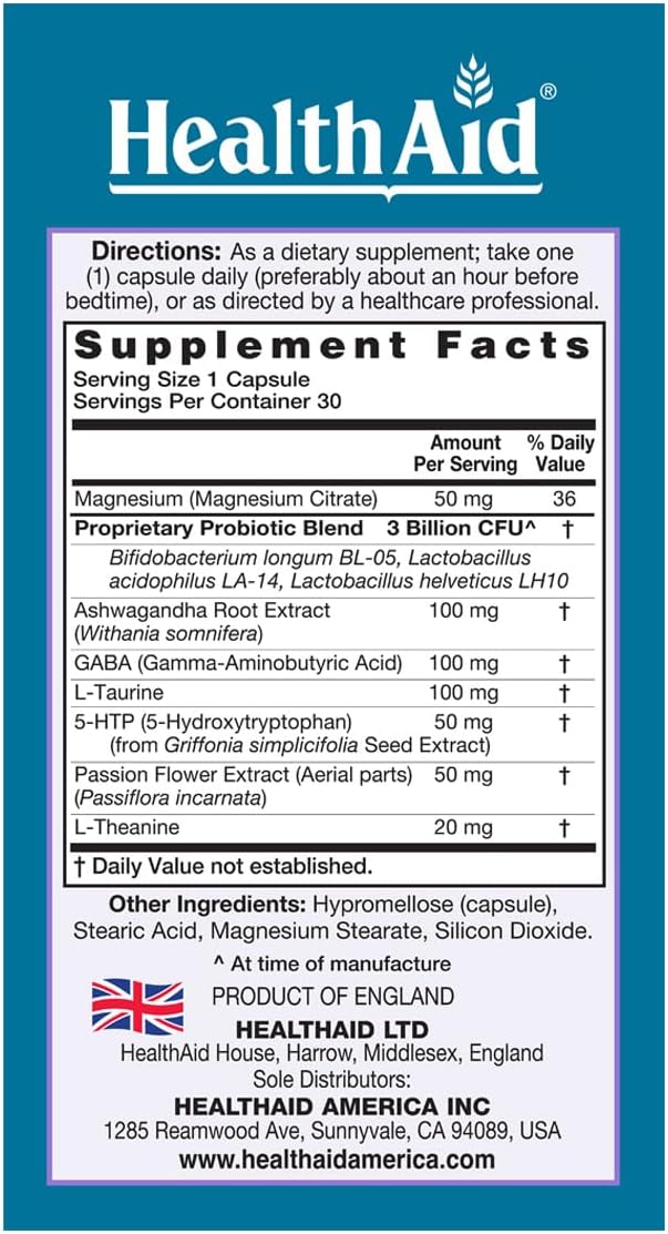 HealthAid SleepProbio, Vegan Sleep Support Supplement, 30 Capsules, Once Daily Probiotics and Herbs to Support Restful Sleep & Relaxation